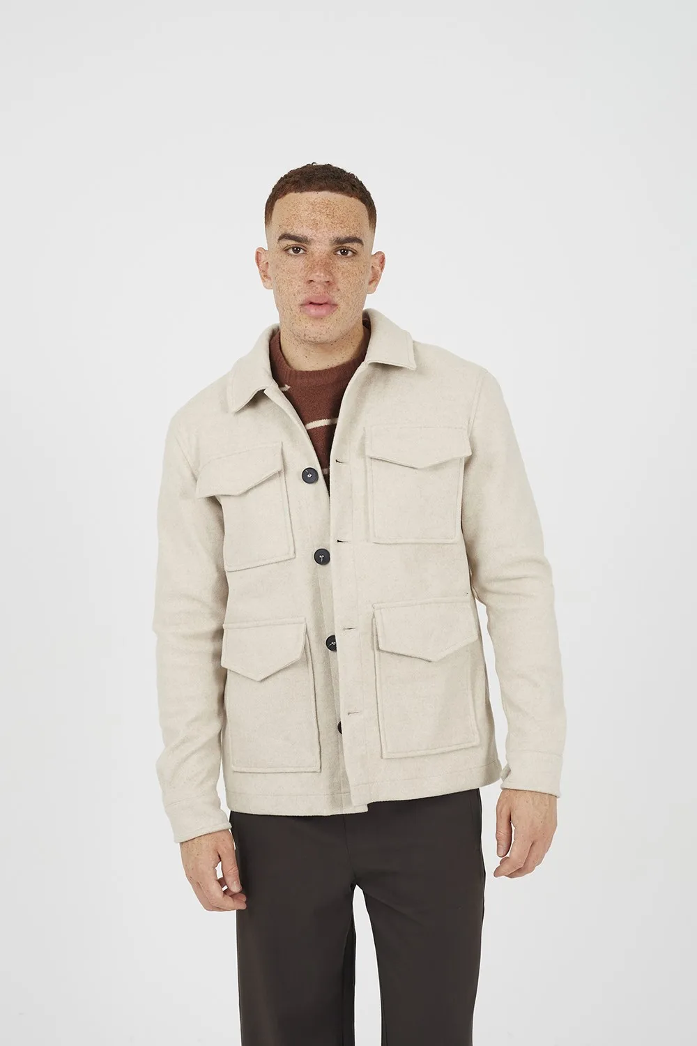 Wool-Look Mens Four Pocket Shacket - - Size: M - Brave soul - FashionsVida