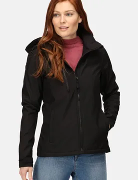 Women's Venturer 3-layer Waterproof Hooded Softshell Jacket in Jet Black Size: 12 - Jet Black - Size: 12 - Regatta - FashionsVida