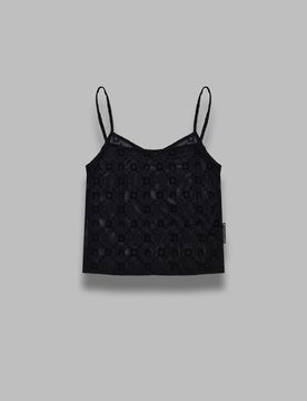Monogram mesh flock straps top