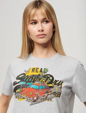 Superdry Damen Lässiges LA T-shirt mit Farblich Abgestimmter Grafik Grau - Größe: 40 - 44.99 - FashionsVida