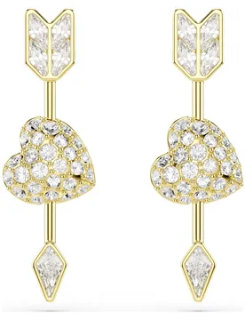 Orecchini pendenti Idyllia, Taglio misto, Cuore con freccia, Bianchi, Finitura oro 18K OS - Swarovski - FashionsVida