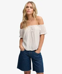 Superdry Damen Kurzärmeliges Gewebtes Top mit Halbknopfleiste White - Größe: 40