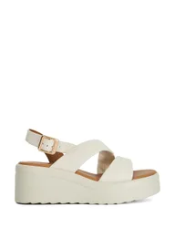 Leather Wedge Sandals Ecru female