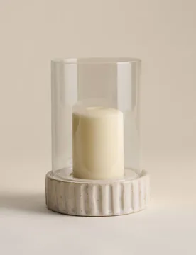 Ribbed Base Ceramic Hurricane Candle Holder White - M&S - FashionsVida