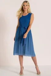 Women's Sleeveless Pleated Ombre Dress in Blue Size: XL - Blue - Size: XL