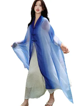 Poncho gradient color shawl summer outings women's travel outfits Chinese style buckle thin style photography sun protection P1 - Aliexpress - FashionsVida