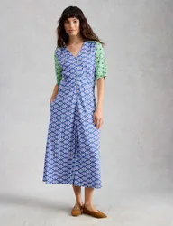 Jersey Geometric Midaxi Waisted Dress Blue Mix female