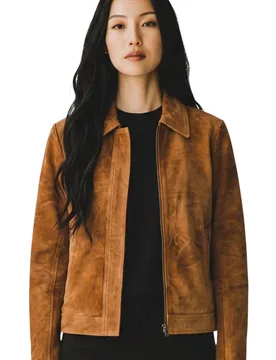 Women's Suede Leather Bomber Blouson Varsity Jacket - Austurland in Tan Size: 10 - Tan - Size: 10 - Infinity Leather - FashionsVida