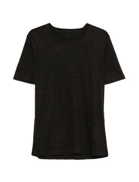 Linen Crew Neck T-Shirt with Embroidered Logo