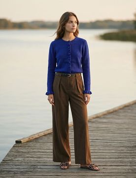 Cardigan con volant lungo la chiusura - blu scuro
