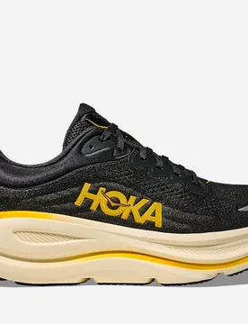 Men's Bondi 9 Road Running Shoes in Carbon Black/Yellow Gold, Size 7 - HOKA - FashionsVida