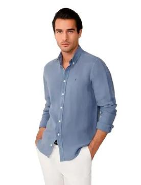 Camicia A Maniche Lunghe Hm3010635 Linen Thames Blue XL - Hackett - FashionsVida