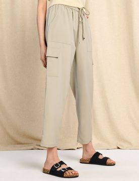 Pantaloni a gamba larga con miscela di lino - verde-giallo
