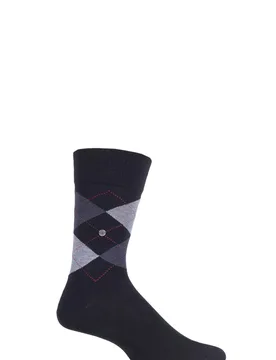 Mens 1 Pair Manchester Argyle Cotton Socks Black / Greys 11-14 Mens - Black - Size: 11-14 Mens - Burlington - FashionsVida
