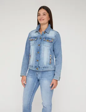 Cazadora de mujer vaquera con aplicaciones joya - October - FashionsVida