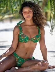 Rosa Cove Wired Tie Detail Plunge Bikini Top (C-G) Green Mix female