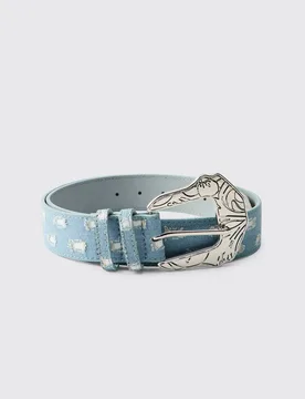 Herren PU Denim Western Schnallengürtel Denim-Blue Größe Small - boohooMAN - FashionsVida