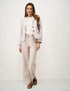 Linen Cotton Blend Tailored Striped Blazer Neutral female - Crew Clothing - FashionsVida