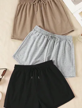 Set de 3 pantalones cortos deportivos elásticos, adecuados para uso en verano, actividades al aire libre, deportes, viajes, paseos por la ciudad y ot - Shein - FashionsVida