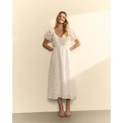 Vestido midi de manga corta de broderie floral