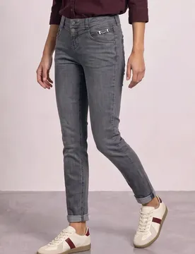 Mid Waist Slim Leg Jeans mit Dekodetail female Grau