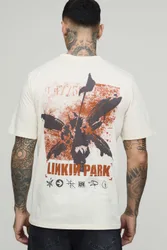 Mens Tall Oversized Linkin Park License Print T-Shirt - Ecru Cotton - Size Small