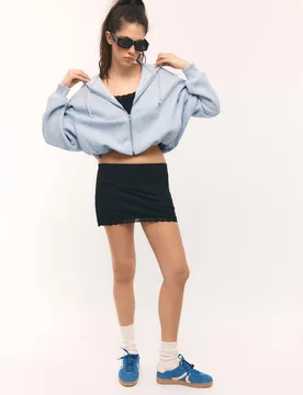 Bomber-Sweatshirt mit Kapuze und Print Grau Melange M - Stradivarius - FashionsVida