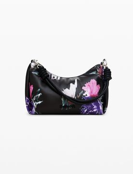 Sac à main matelassé fleurs, PolyurÉThane, Noir, U