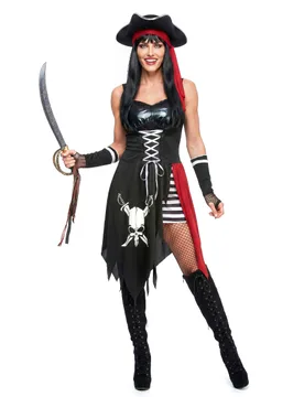 Heisse Freibeuterin Damenkostüm Piratin schwarz-weiss-rot - KARNEVAL-MEGASTORE - FashionsVida