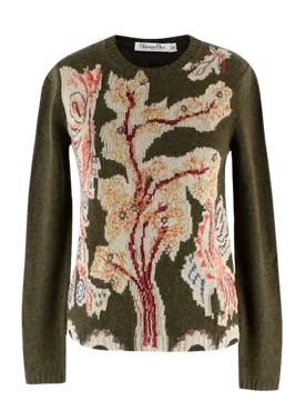 Khaki Embroidered Cashmere Jumper - Dior - FashionsVida