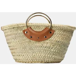 Bolso shopper de rafia tamaño pequeño con tachuelas