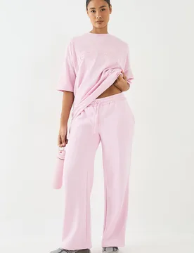 Womens Self Fabric Applique Straight Leg Jogger - Pink Cotton - Size X-Small - DSGN Studio - FashionsVida