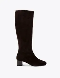 Suede Block Heel Square Toe Knee High Boots Brown female