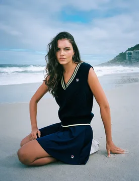 Navy Jorja Cable Knit Vest - XS - FILA - FashionsVida