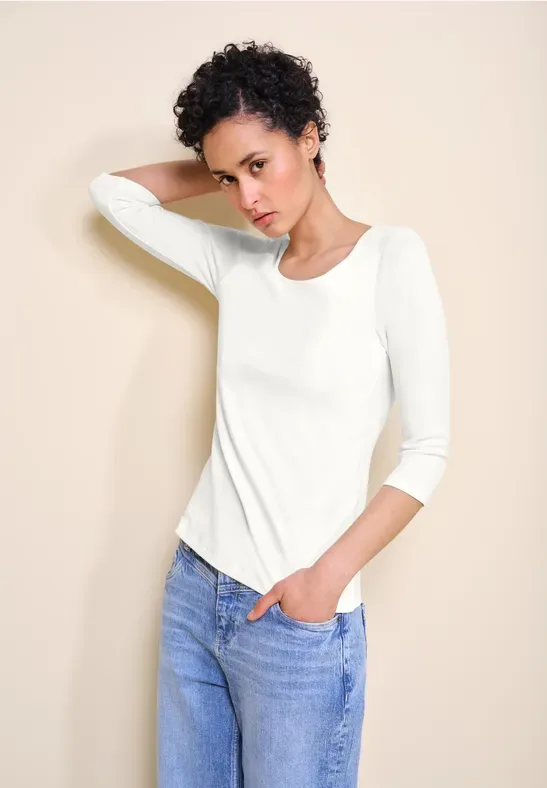 Basic T-Shirt mit 3/4 Arm female Weiß - Street One - FashionsVida