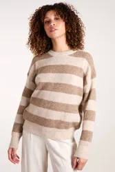 Stripe Rib Knit Jumper - Beige - Size: S/M