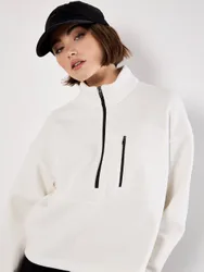 Women's Zip Down Premium Fleece Jumper in White Size: 16 - White - Size: 16