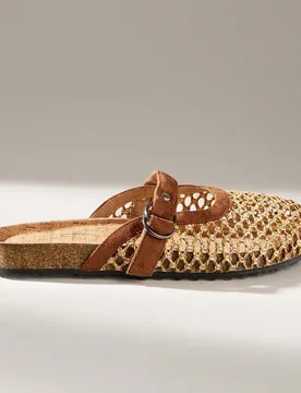 Zapatos de mujer para primavera y verano, nuevos con asiento tejido de red, con decoración de hebilla de doble anillo, diseño de punta redonda, slip - Shein - FashionsVida