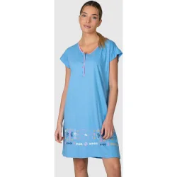 Camisón corto de mujer de manga corta con tapeta abotonada