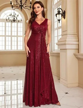 V Neck Wide Strap Cross Twist Vertical Sequin A Line Dress Burgundy with Side Cascading Drape Floor Train Gala Cocktail Gown - Aliexpress - FashionsVida
