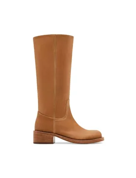 Leather Block Heel Knee High Boots Brown female - Steve madden - FashionsVida