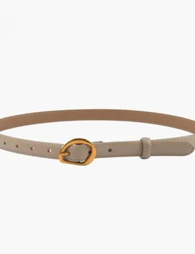Women's Thin Leather Belt with Gold Buckle in Nude - Nude - Size: One Size - PEACH ACCESSORIES - FashionsVida