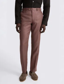 Slim Fit Pure Linen Twill Suit Trousers Mauve male - MOSS - FashionsVida