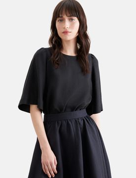 Shirt mit Glockenärmeln aus 100% Leinen Schwarz 36