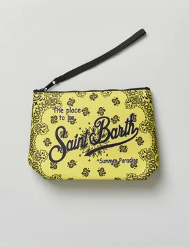 Pochette Aline gialla in neoprene con stampa grafica bandana - MC2 SAINT BARTH - FashionsVida