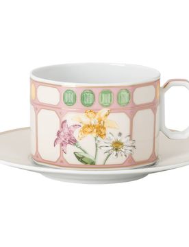 Idyllia Teetasse mit Untertasse, Porzellan, Kristallines Printmotiv, StrauÃŸ, Mehrfarbig Unisex OS