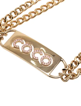 Gold Plated Strass Coco Plaque Double Chain Belt - Chanel - FashionsVida