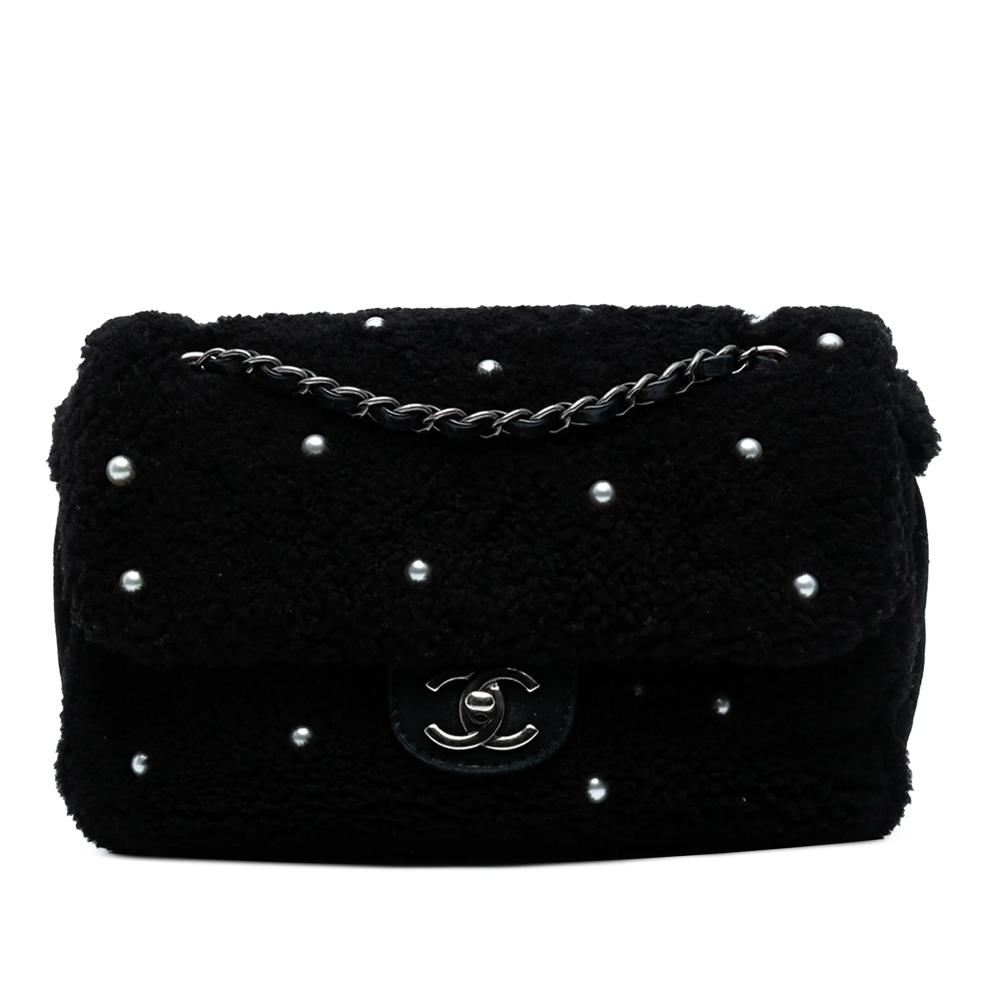 Medium Shearling Pearl Studded Flap - Chanel - FashionsVida