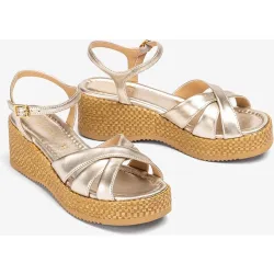 Sandalias de cuña de mujer de rafia y piso eva