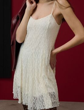 Abito mini in pizzo - panna